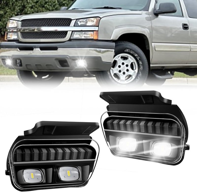 BOXLIGHT LED Fog Lights Compatible with 2003 2004 2005 2006 2007 Chevy Silverado All Models/ 2002 2003 2004 2005 2006 Chevy Avalanche, 1 Pair Front Bumper Driving Fog Lamps with Clear Lens - Image 1